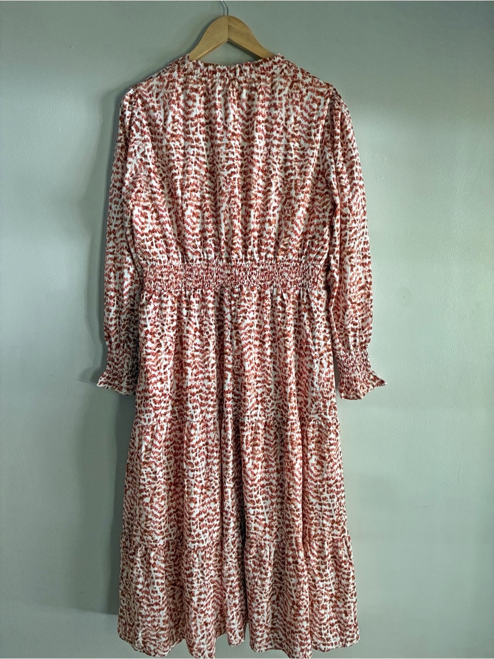 PrettyGarden XL Rust Cream Printed Smocked Waist Tiered Maxi Dress Boho Fall - Picture 7 of 7